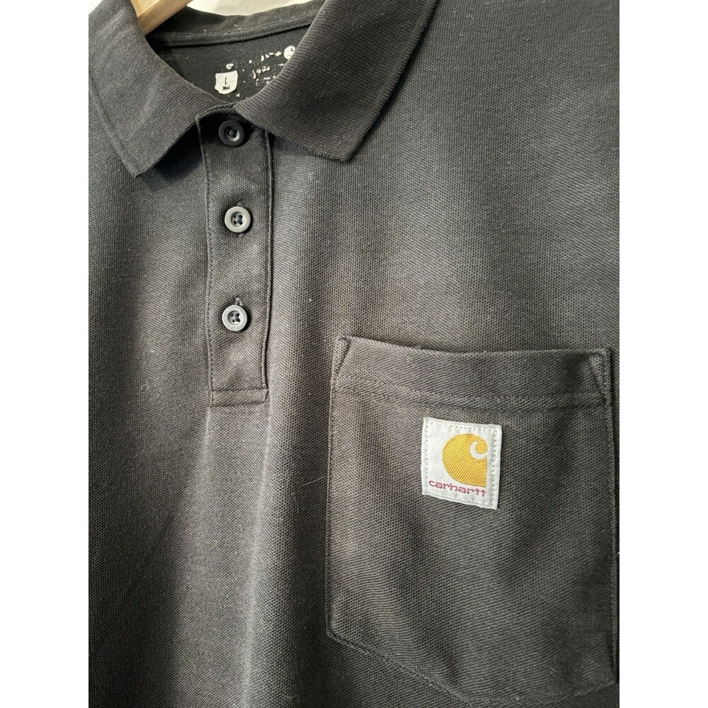 Carhartt Black  Polo Mens L Black Pocket Logo Relaxed Fit Workwear Short Sleeve - Picture 2 of 9